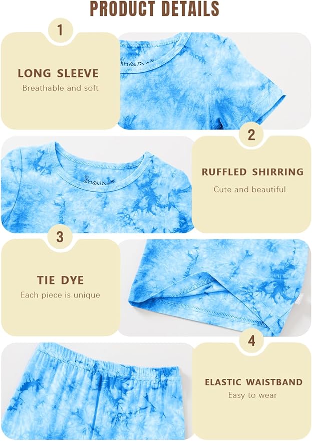 Jimonda Baby/Toddler Soft Sleepwear Short sleeve Kids Cool Pajama Outdoor 2-Piece Shirt&Shorts Casual sets Tie Dye PJ