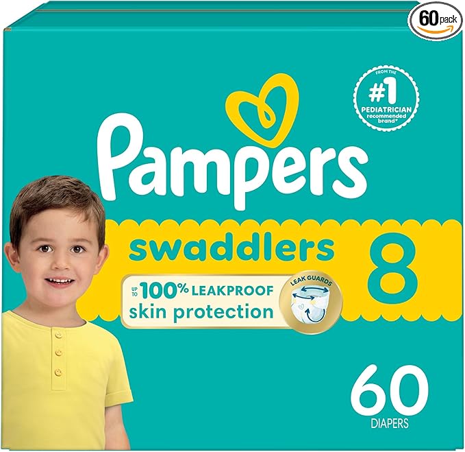Pampers Baby Diapers - Swaddlers - Size 8, 60 Count, Ultra Absorbent Disposable Infant Diaper