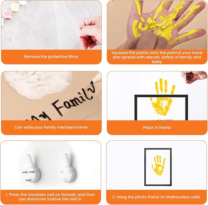 Family Handprint Kit, DIY Craft Keepsake Frame, Personalized Hand Print Ornament, Home Decor,Family Gifts for New Parents, Grandparents, Father's Day, Mother's Day, Anniversary, Christmas (Black)