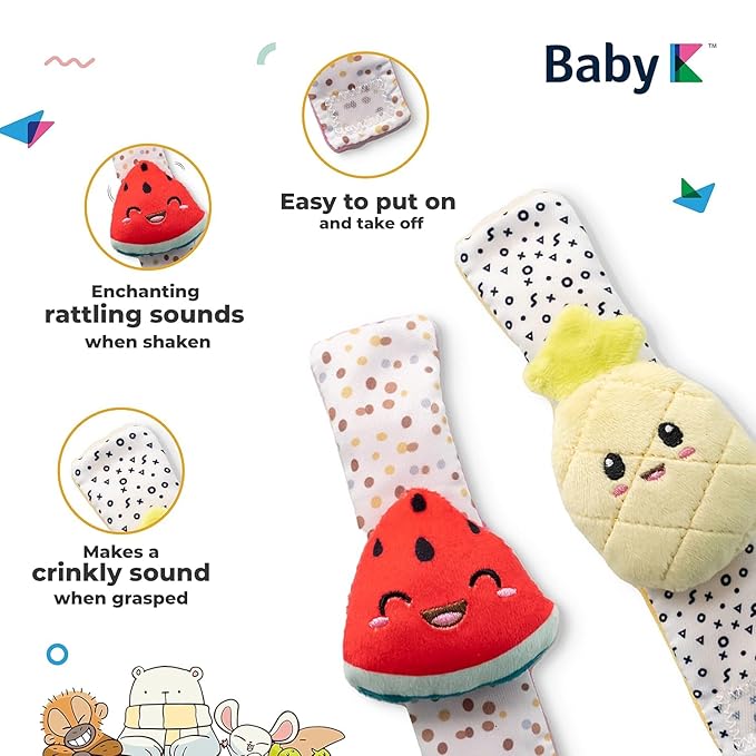 BABY K Strawberry Rattle Socks, Wrist and Hand Rattles - Newborn Toys for Baby Boy or Girl - Brain Development Infant Toy - Suitable for 3-6, 6-12 Months