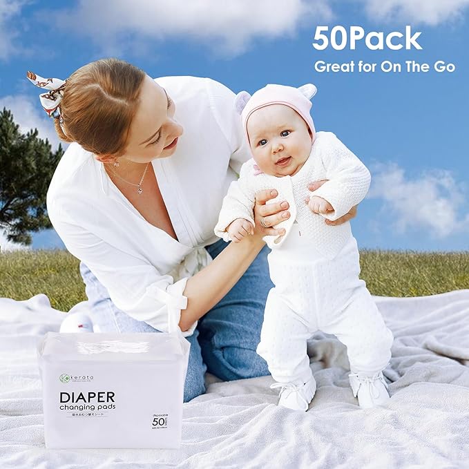 Disposable Changing Pads for Baby, 50 Pack Disposable Changing Pad Liners, Waterproof Disposable Underpads, Ultra Absorbent Super Soft Breathable Diaper Changing Mat 13 x 18 in