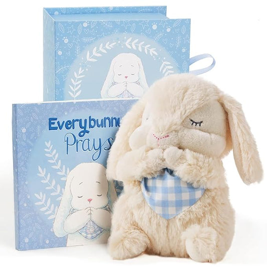 Tickle & Main Everybunny Prays Bunny Stuffed Animal & Musical Toy - Blue, 7 in Plush & Illustrated Book, Recites Now I Lay Me Down to Sleep - Baptism Gifts for Boys - Christening Gifts for Boys