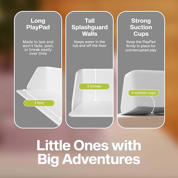 Original PlayPad, Bathtub Splash Guard Play Shelf - Toy Tray Caddy Holder Storage - Suction Cups Attach to Bath Tub - No Mess Water Spill in Bathroom for Toddlers Kids Baby (White)