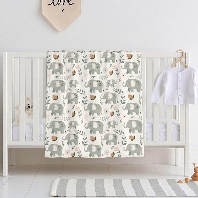 Baby Blanket Childish Elephant Boho for Boy Girl Newborn 30x40 Inch Toddler Infant Nursery Throw Blankets Double Layer Comfy Soft Plush Stroller Crib Quilt