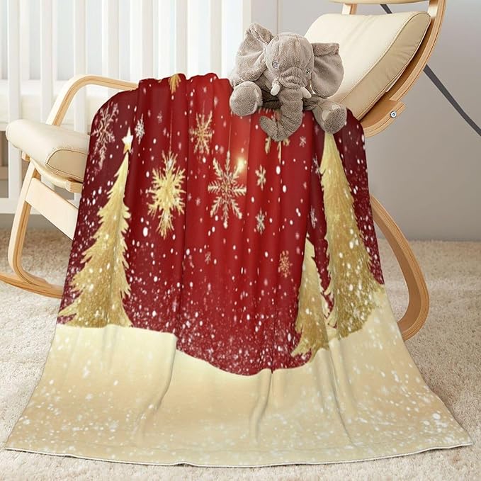 Baby Blanket Gold Christmas Tree Pattern Snowflake for Boy Girl Newborn 30x40 Inch Toddler Infant Nursery Throw Blankets Double Layer Comfy Soft Plush Stroller Crib Quilt