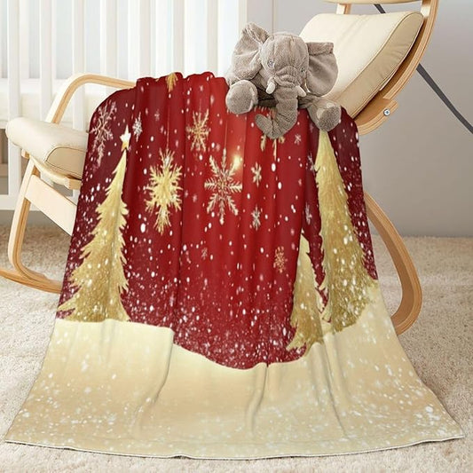 Baby Blanket Gold Christmas Tree Pattern Snowflake for Boy Girl Newborn 30x40 Inch Toddler Infant Nursery Throw Blankets Double Layer Comfy Soft Plush Stroller Crib Quilt
