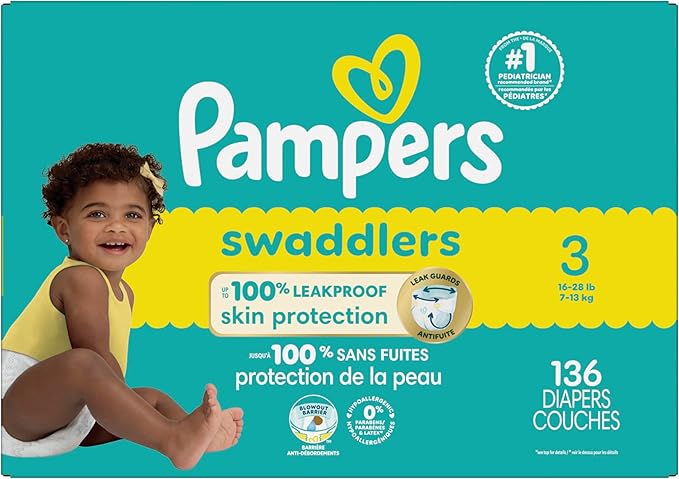 Pampers Baby Diapers - Swaddlers - Size 3, 136 Count, Ultra Absorbent Disposable Infant Diaper