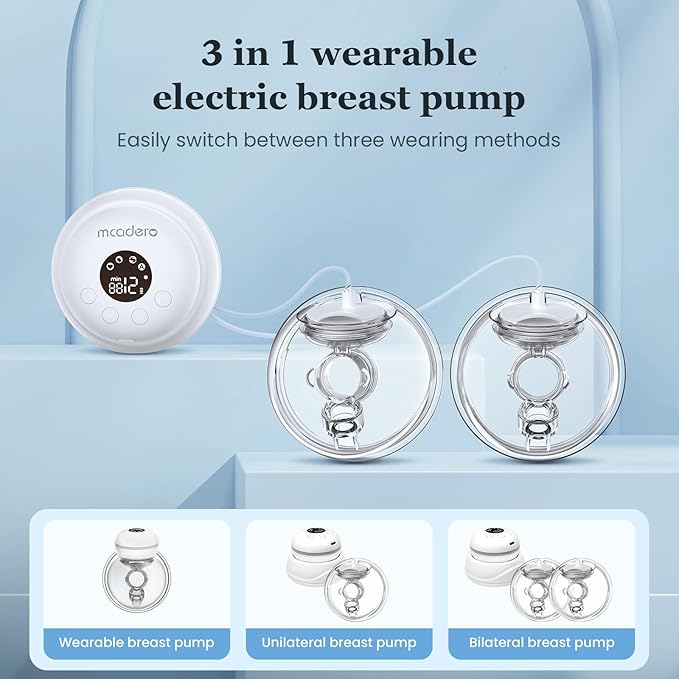 M2 3 in 1 Electric Breast Pump with 4 Modes & 12 Levels,Wearable Breast Pump with LED Display,Ultra Quiet & Pain Free,2 Pack White