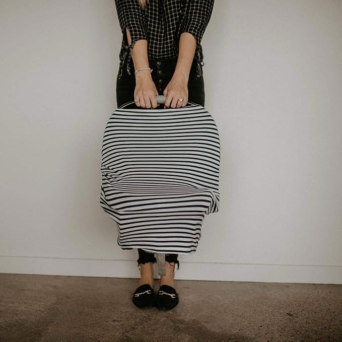 Parker Baby 4 in 1 Car Seat Cover for Girls and Boys - Stretchy Carseat Canopy, Nursing Cover, Grocery Cart Cover, High Chair Cover - “Pine”