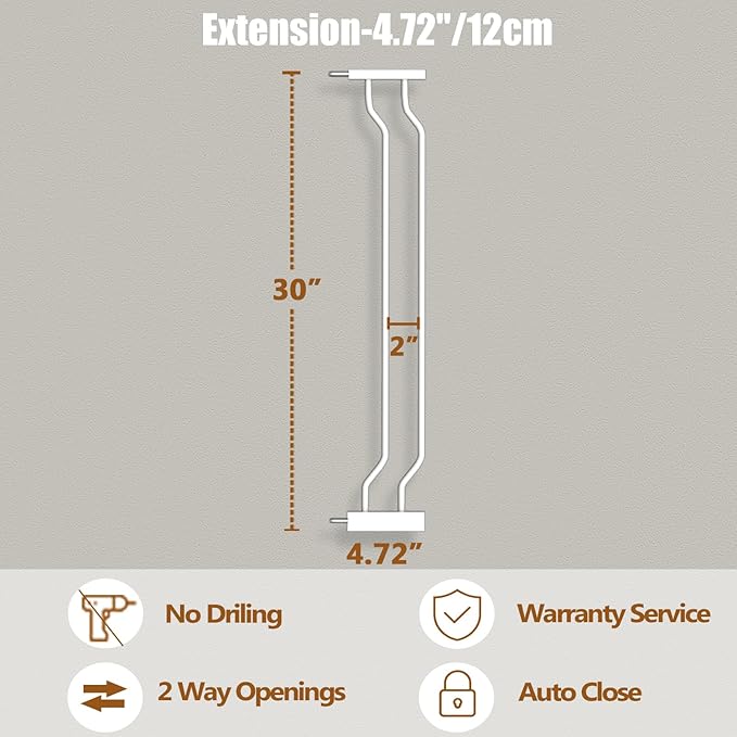 Fairy Baby 4.72in Extensions for Walk Through Baby Gate Auto Close White Child Safety Gates Extension White