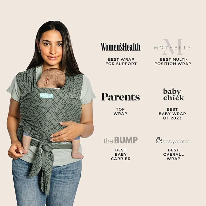 Moby Baby Wrap Carrier Classic for Newborns to Toddlers (8-33lbs), Infant Sling Carrier, Lightweight & Hands Free Design, Adjustable for All Body Types (Olive Etch)