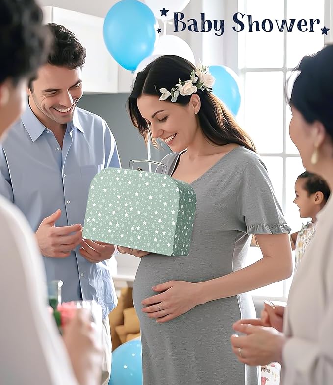 Golray Baby Boy Gifts for Baby Shower, 10pcs Newborn Essential with Fox Lovey/Blanket/Onesie/Wooden Rattle/Socks/Bib/Suitcase, Welcome Baby Gift Box Gender Reveal Infant Boy Gift Basket Set 0-6 Month