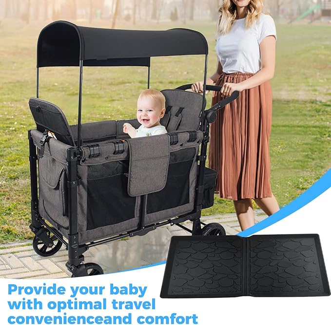 All Weather Mat for W2 Series, 30x16 inch Foldable Silicone Stroller Wagon Floor Insert Pad with Two Hooks