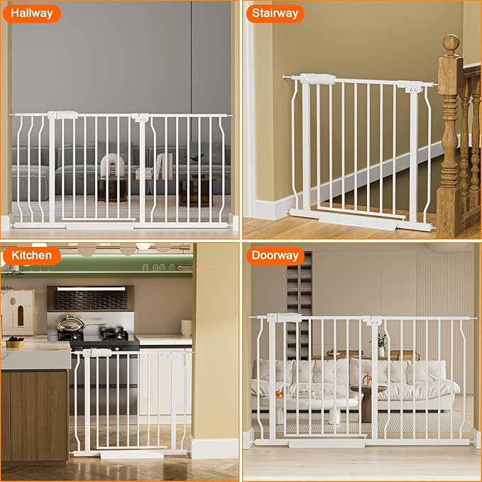 HOOEN Extra Wide Baby Gate for Doorways Stairs 76.38-86.3 Inch Large Long Pressure Mounted Dog Gates Indoor Walk Through Child Gates for Kids or Pets White Safety Gate (White, 76.38-86.3")
