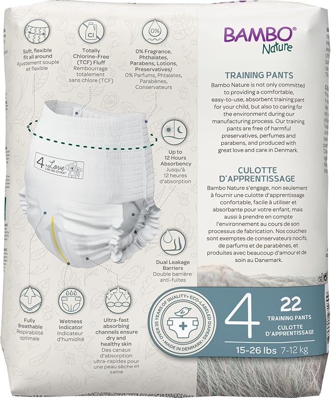 Bambo Nature Premium Eco-Friendly Training Pants, Size 4 (15-31 Lbs), 22 Count