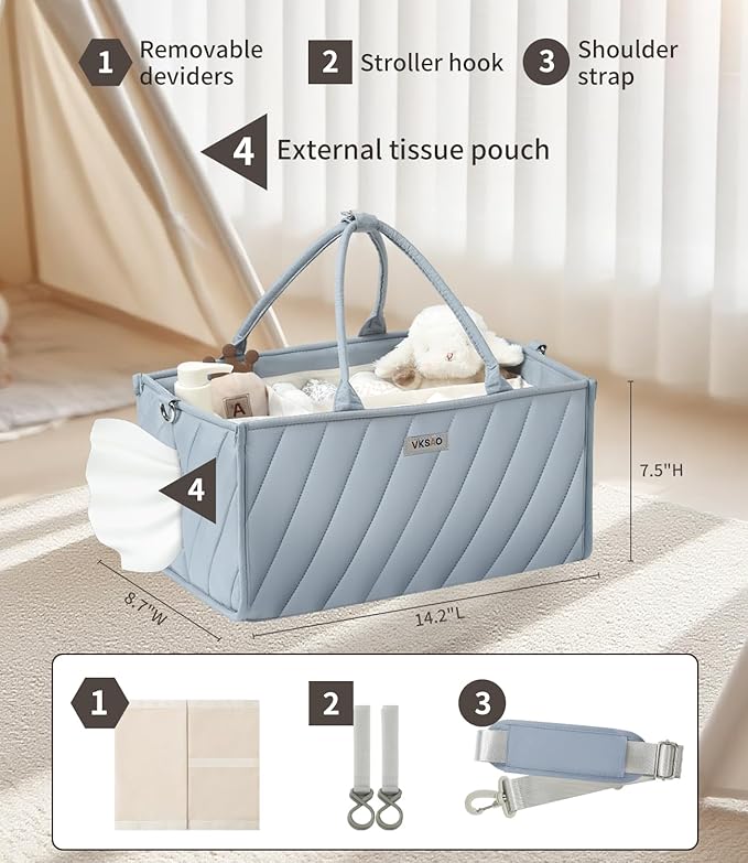 Baby Diaper Caddy with Adjustable Shoulder Strap – Multi-Functional Organizer Diaper Bag Gift for Newborn Essentials, Baby Registry must-have, Wipes & Changing Needs with Straps for Stroller