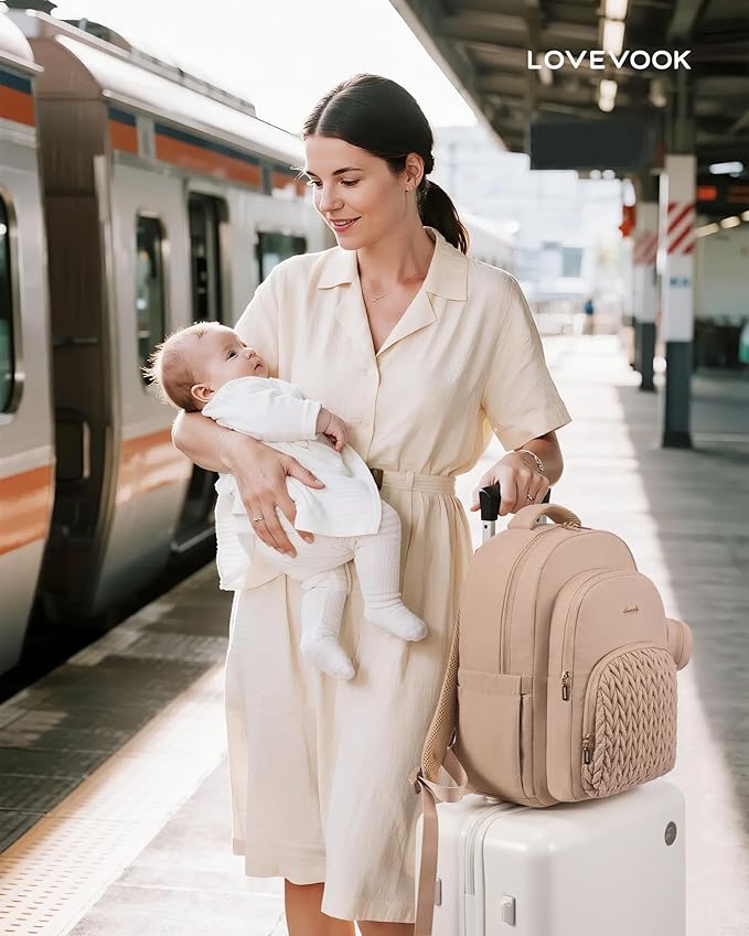 LOVEVOOK Diaper Bag Backpack, Baby Bag with Changing Pad for Mom Dad, Large Waterproof Mommy Bag with Stroller Buckles, Travel Essential with Pacifier Case & Insulated Bottle Pockets, Khaki