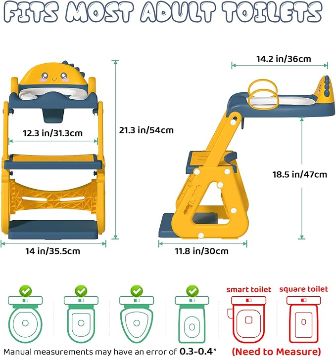 Potty Training Seat, Upgrade 2 in 1 Potty Training Toilet with Step Stool Foldable Toddler Toilet Seat for Kids Boys Girls Toddler Potty with Splash Guard Anti-Slip Pad Adjustable Ladder & Seat Height