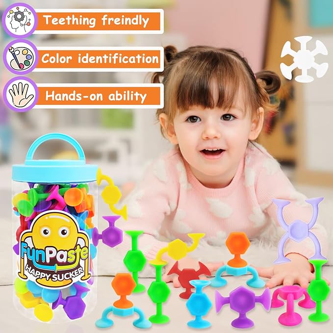 Suction Cup Bath Toys, 48pcs Travel Family Game for Kids Toddlers 3-8, Preschool Learning Sensory Classroom Toys, Bathtub Window Toy for Autism/ADD/ADHD
