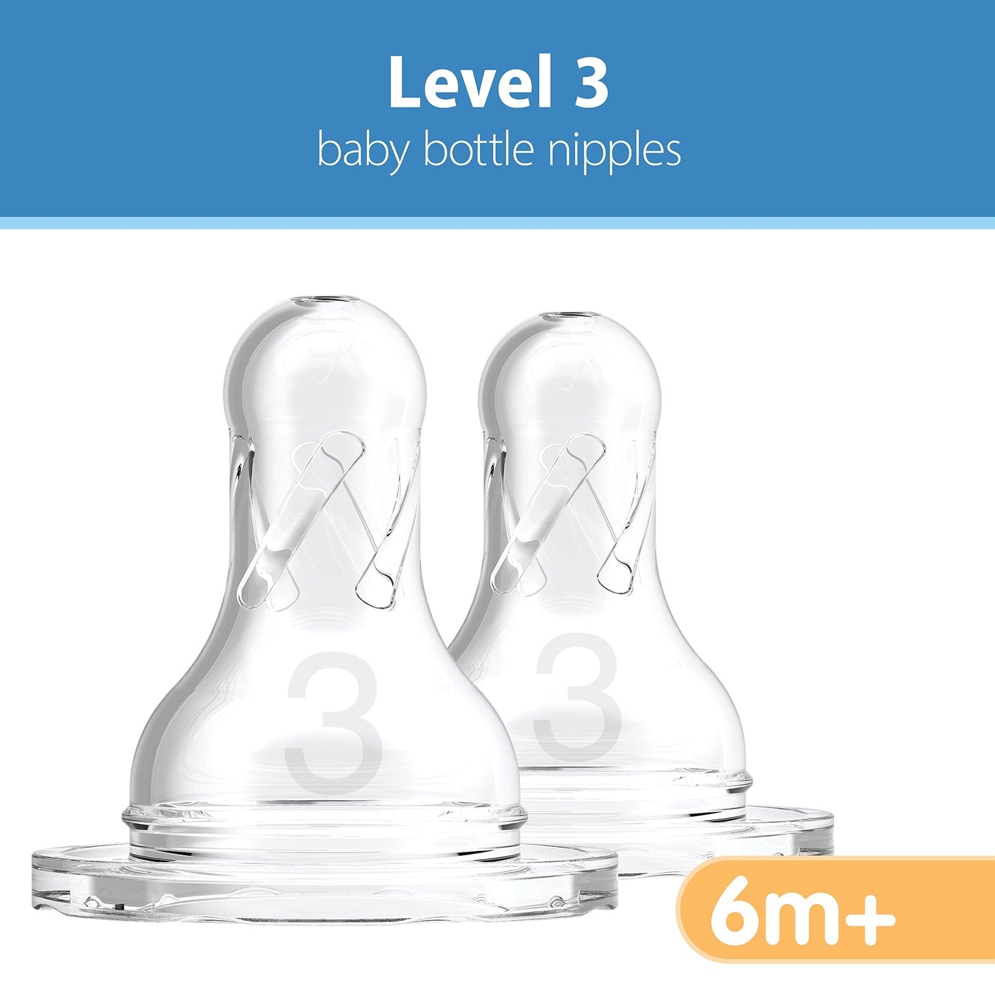 Dr. Brown’s Natural Flow Level 2 Narrow Baby Bottle Silicone Nipple, Medium Flow, 3m+, 100% Silicone Bottle Nipple, 6 Count