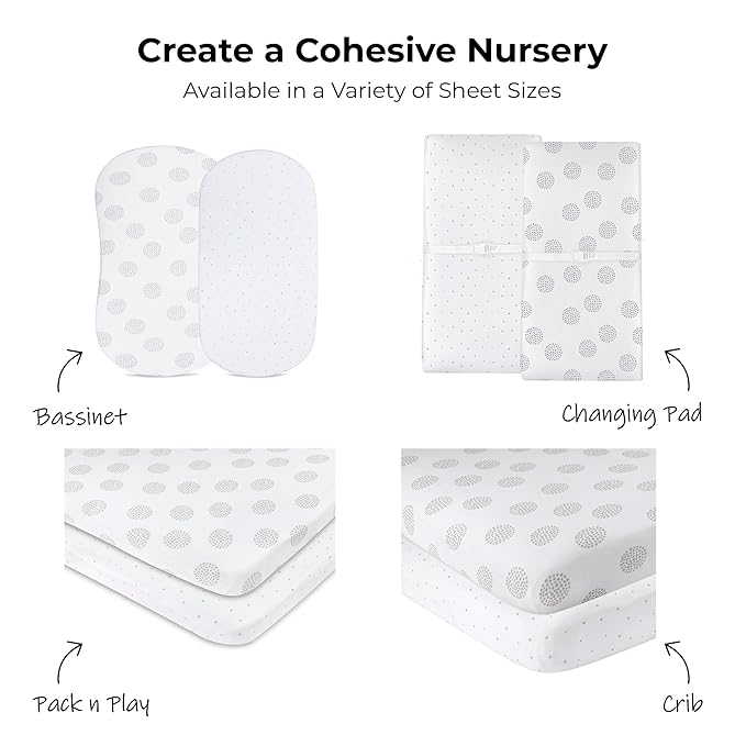 Ely's & Co. Pack N Play,Playard,Portable Crib Sheet 2-Pack Combed Jersey Cotton for Baby Boy or Baby Girl (Grey Dottie)