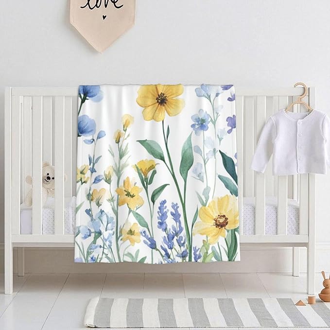 Baby Blanket Botanical Flower Watercolor Floral for Boy Girl Newborn 30x40 Inch Toddler Infant Nursery Throw Blankets Double Layer Comfy Soft Plush Stroller Crib Quilt