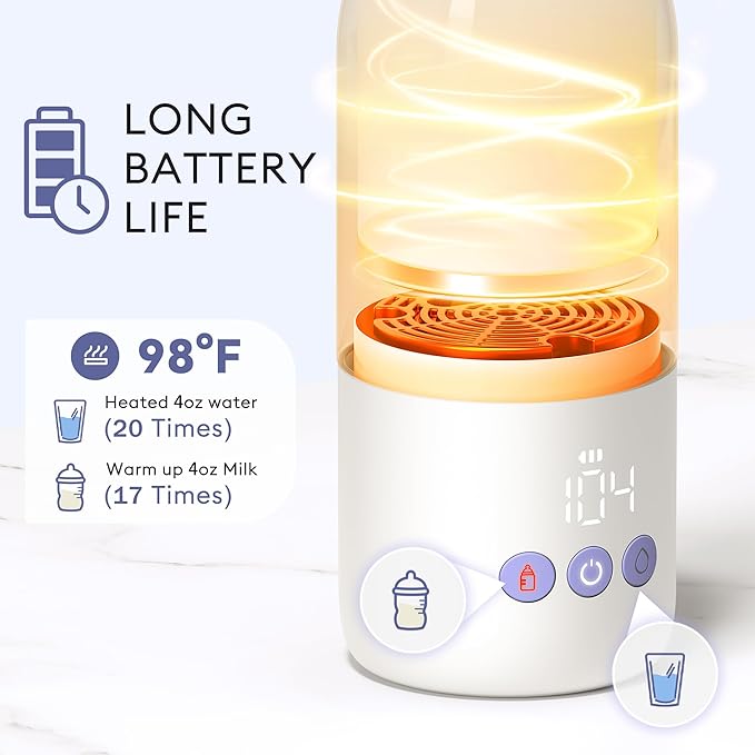Portable Bottle Warmer for Travel, Dual Heating Modes for Breastmilk & Water Formula, Milk Warmer On The Go with Fast Heating & Long Battery Life, 10 Ounces Large Capacity