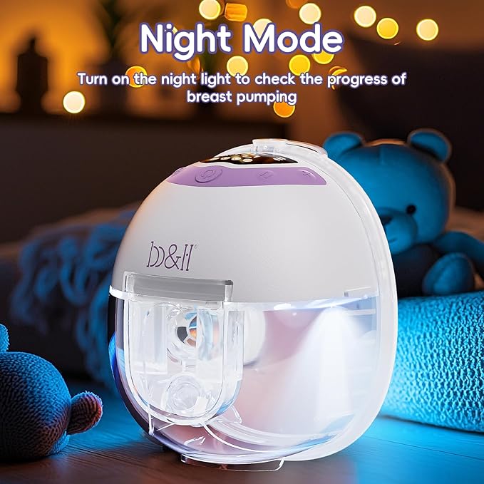 b&h Breast Pump Hands Free with Night Light, S33 Portable Electric Wearable Breastfeeding Pump, 4 Modes & 9 Levels, 17/19/21/24/27mm Flange, Baby Mouth Double-Sealed Flange, Milk Pump for Moms -Purple