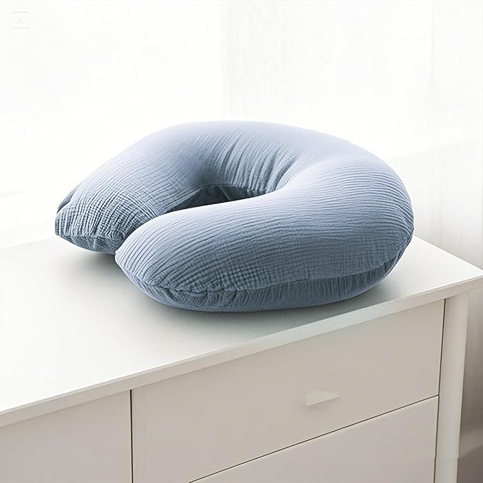 Muslin Nursing Pillow Covers, 2 Pack, Soft & Adorable Slipcovers with Zipper Closure, 100% Cotton Covers for Breastfeeding Pillows (Blue, Moons)