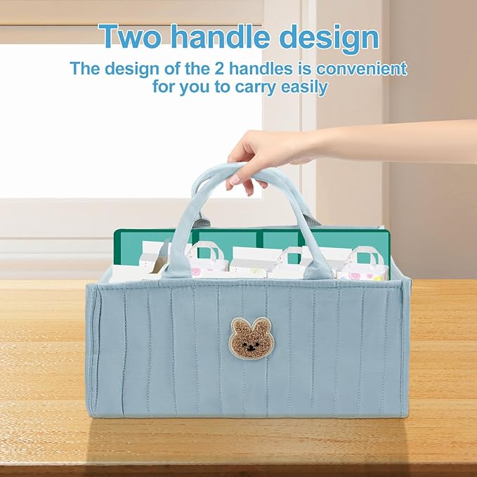 Baby Diaper Caddy Organizer Large Capacity Baby Diaper Caddy Basket Portable with Handles Multifunctional Diaper Basket with Removable Divider Diaper Storage Present for Baby Shower