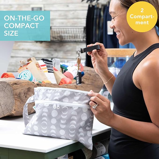 Bumkins Waterproof Wet Dry Clutch Bag for Baby, Travel, Swim Suit, Cloth Diaper, Pump Parts, Pool, Gym Clothes, Toiletry, Hook to Stroller, Daycare, Packing Pouch, Diaper Bag, Zip Reusable, Lunar Gray