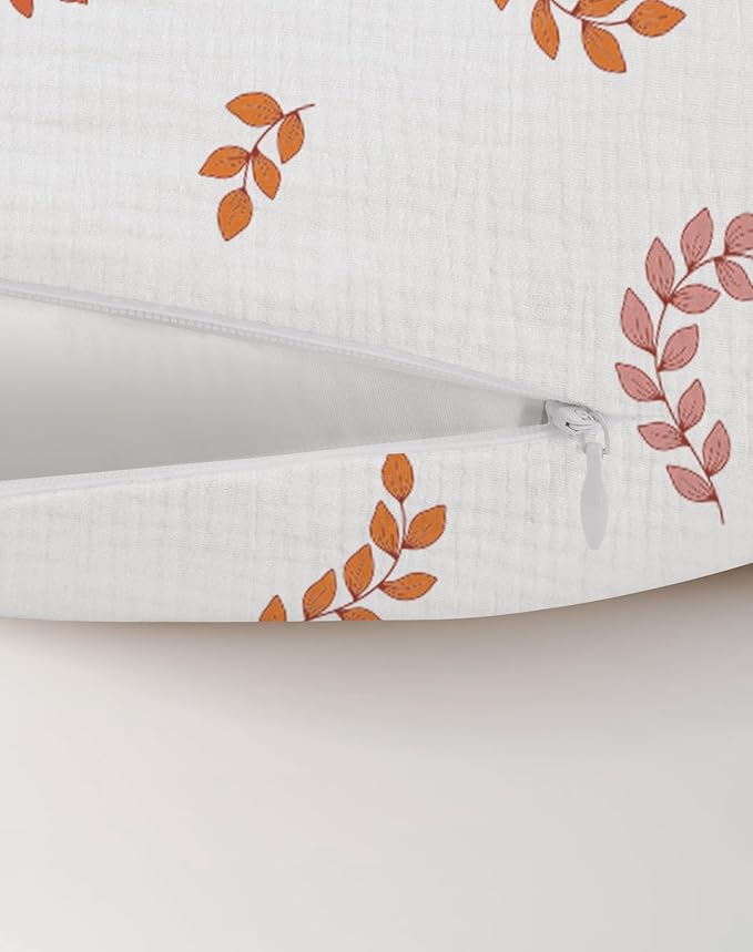 Nursing Pillow Covers 2 Pack, Muslin Nursing Cover for Breastfeeding Pillows, Comfortable for Baby Girls and Boys (Brick & Leaf)