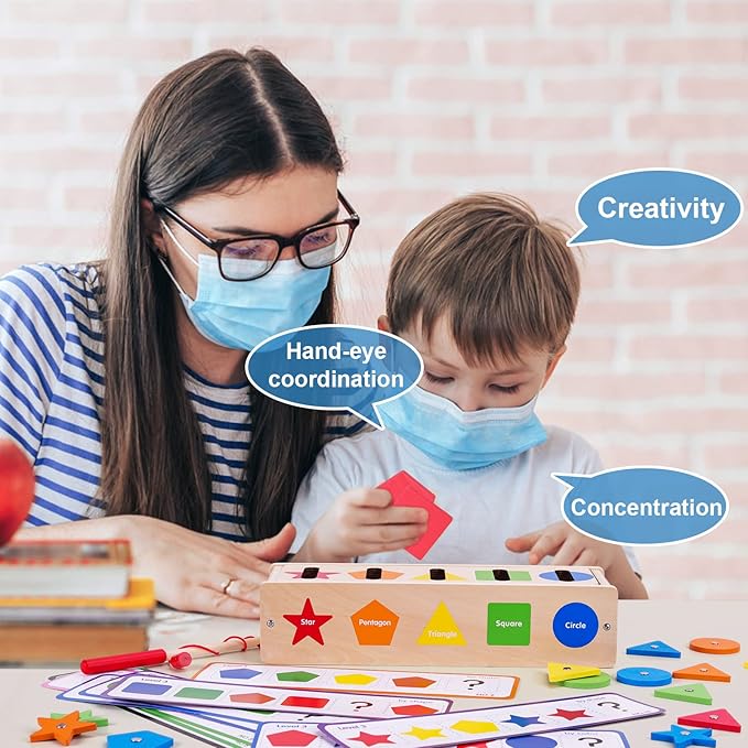 Montessori for Toddlers, Magnetic Color Shape Sorting Matching Box,Early Learning Toys,Wooden Educational Toy, Fine Motor Skills Toys for Boys Girls (Blue)