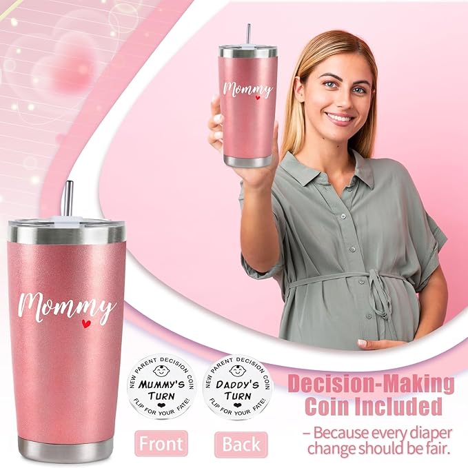 Pregnancy Gifts for New Parents 20 Oz Mom and Dad Tumbler Set for First Time Moms Dads Expecting Parents to Be Mother's Day Father's Day Baby Shower Gender Reveal Presents Xmas Gifts(Rose Gold&Black)