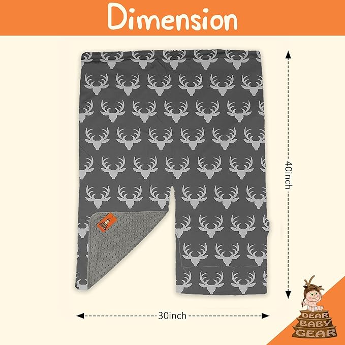 Dear Baby Gear - Car Seat Canopy - Baby Carrier Cover - Infant Car Seat Cover - Carseat Covers with Snap Opening - Carseat Canopies for Boys & Girls - 40x30 (White Antlers on Gray, Gray Reverse)