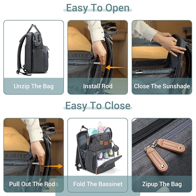 JOLLITO Diaper Bag Backpack with Changing Station Large Capacity Multifunction Baby Bags for Boy Girl Travel For Moms Dads Baby Registry Search Essentials Shower Gifτs Gray