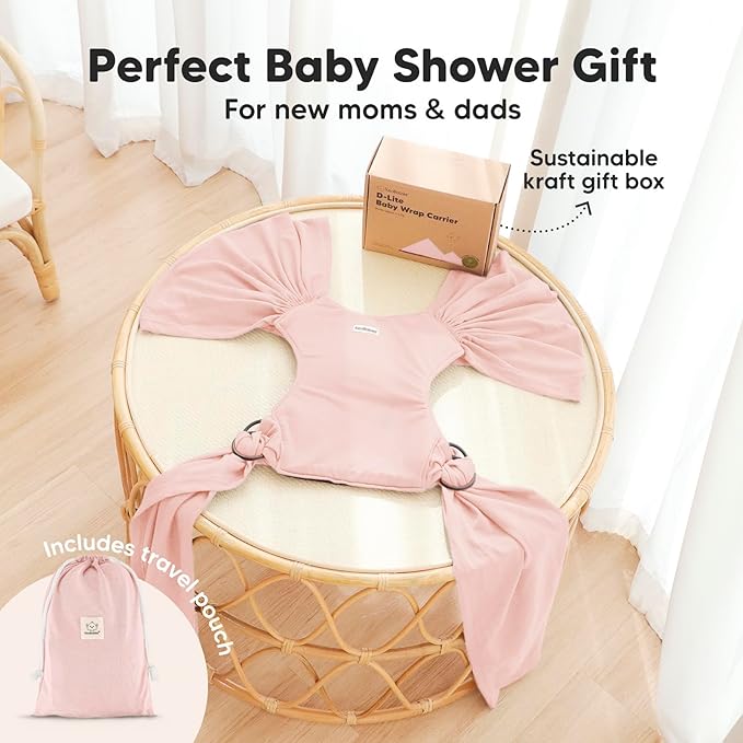 KeaBabies Baby Wrap Carrier Ring Sling - Easy to Wear, Adjustable D-Lite Baby Carrier Newborn to Toddler, Infant Carrying Shirt, Hands Free Bonding, Breathable Fabric Wearing Wrap (Dusty Pink)