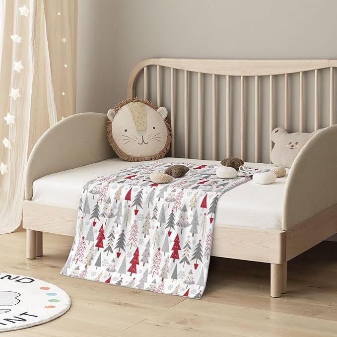 Baby Blanket Christmas Pine Tree White Winter for Boy Girl Newborn 30x40 Inch Toddler Infant Nursery Throw Blankets Double Layer Comfy Soft Plush Stroller Crib Quilt
