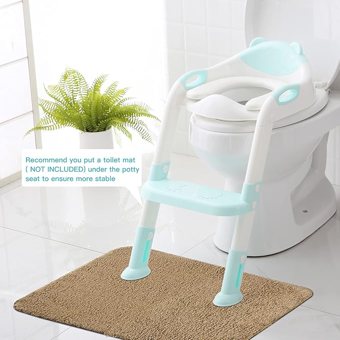 Potty Training Seat with Step Stool Ladder, SKYROKU Potty Training Toilet for Kids Boys Girls Toddlers - Comfortable Safe Potty Seat with Anti-Slip Pads Ladder Blue