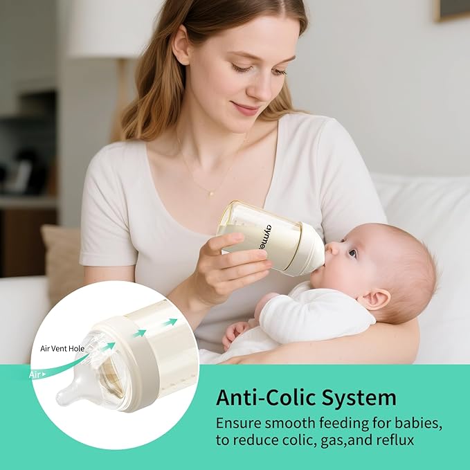 PPSU Natural Baby Bottle for Newborn Breastfeeding Babies, Breast-Like, Anti-Colic, Extra Slow Flow Nipples (SS), 0 Months+, 4 oz, 2 Pack