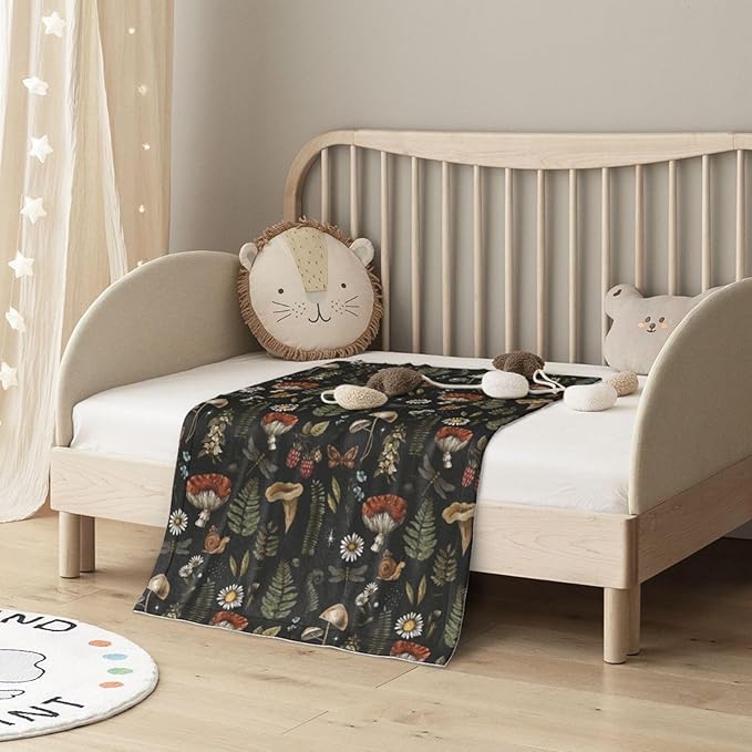 Baby Blanket Vintage Magic Mushroom Leaf Forest for Boy Girl Newborn 30x40 Inch Toddler Infant Nursery Throw Blankets Double Layer Comfy Soft Plush Stroller Crib Quilt