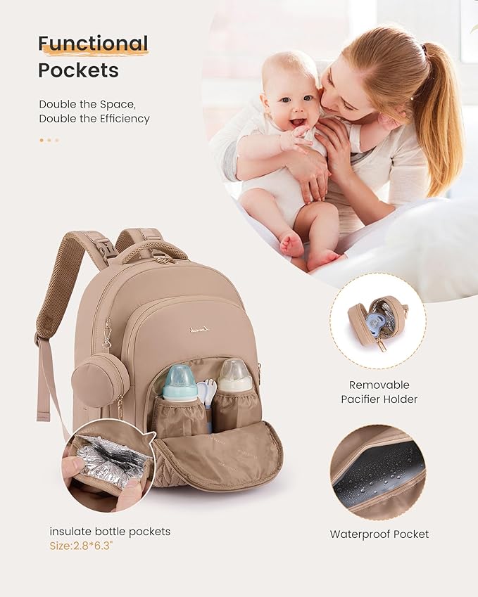 LOVEVOOK Diaper Bag Backpack, Baby Bag with Changing Pad for Mom Dad, Large Waterproof Mommy Bag with Stroller Buckles, Travel Essential with Pacifier Case & Insulated Bottle Pockets, Pink