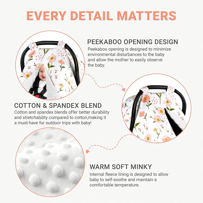 Metplus 2 in 1 Baby Car Seat Cover, Car Seat Canopy for Babies, Mom Multiuse Nursing Cover, Minky Baby Carrier Covers, Newborn Boy Girl, Peekaboo Opening