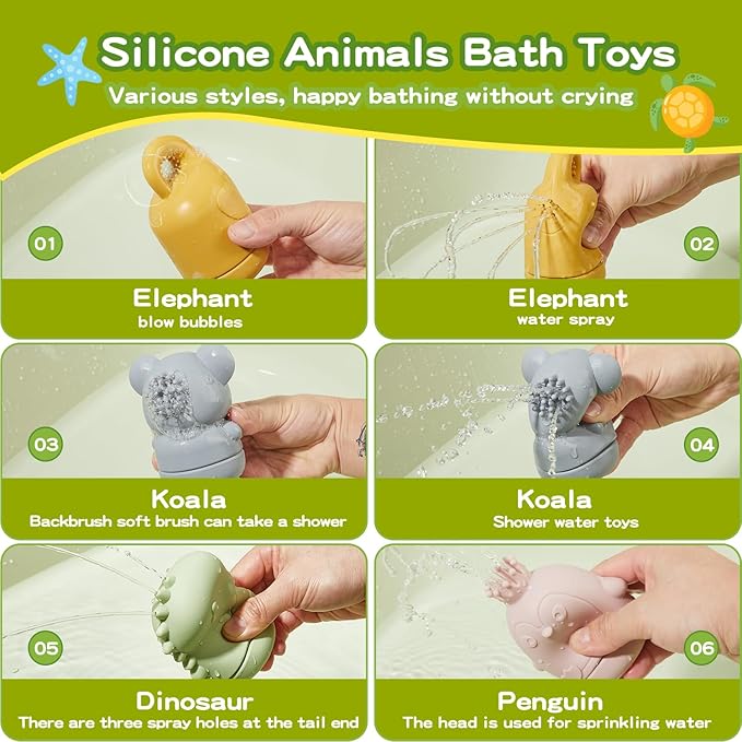 Baby Bath Toys 9PCS Mold Free Bath Toys for Kids Ages 1-3 Bathtub Water Toys with Easy Clean Silicone Bath Toy for Babies 6-12 Months and Safe Bath Boats, Baby and Toddler Christmas Stocking Stuffers