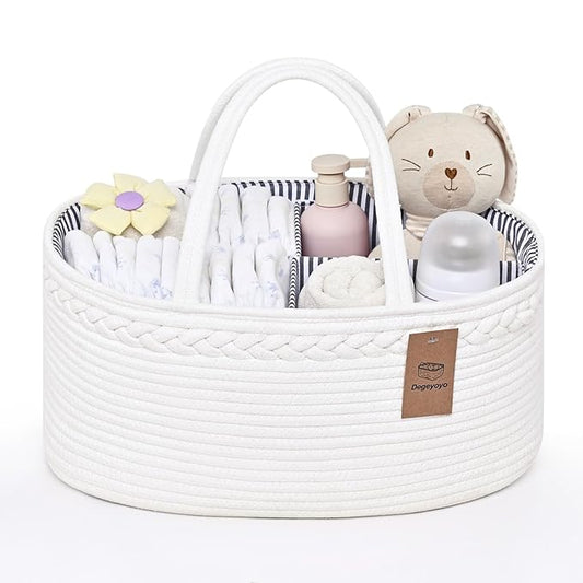 Baby Diaper Caddy Organizer, Cotton Rope Diaper Basket, Changing Table Storage Caddy With Removable Divider, Baby Basket for Nursery, Car, Diapers, Baby Shower Gifts for Newborn