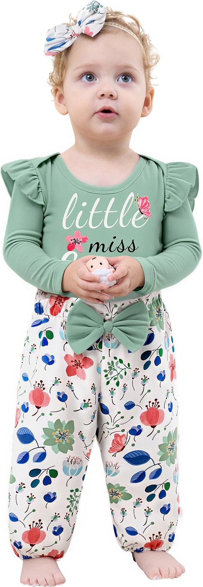 Baby Girl Clothes Newborn Infant Cotton Ruffle Romper+ Floral Pants + Headband Sets Fall Winter Outfits