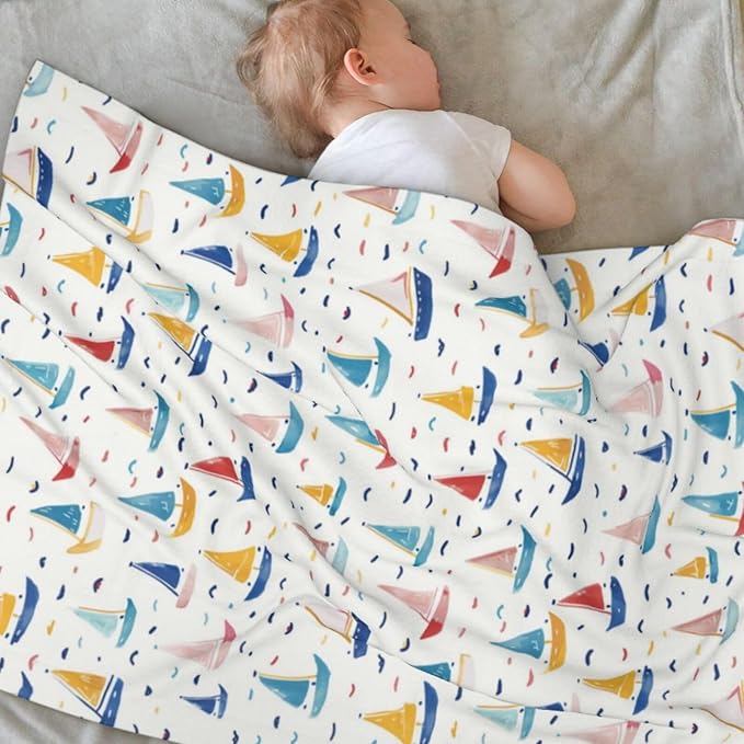 Baby Blanket Boats Childish for Boy Girl Newborn 30x40 Inch Toddler Infant Nursery Throw Blankets Double Layer Comfy Soft Plush Stroller Crib Quilt
