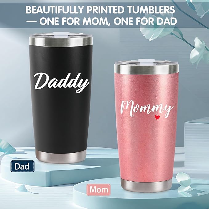 Pregnancy Gifts for New Parents 20 Oz Mom and Dad Tumbler Set for First Time Moms Dads Expecting Parents to Be Mother's Day Father's Day Baby Shower Gender Reveal Presents Xmas Gifts(Rose Gold&Black)