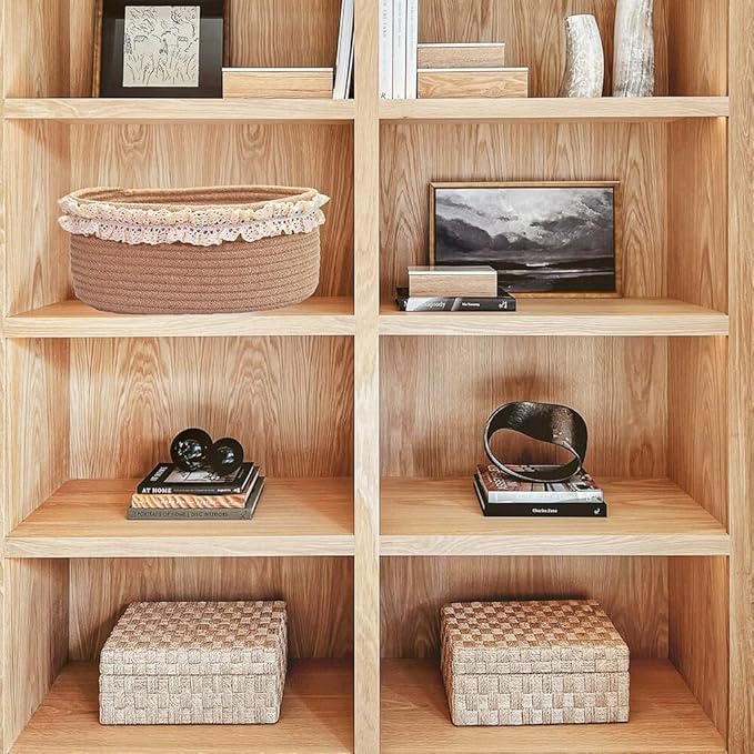 Yimi's Dream Baskets for Gifts Empty, Small Brown Storage Basket for Shelves, Decorative Jute Woven Basket for Nursery, Baby Shower, Christmas, Families (Oval, 12"x 8"x 5")