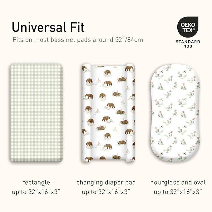 Gllquen Baby Bassinet Sheets 4 Pack, Breathable Cozy Fitted Mattress Sheet, Elastic Travel Crib Fashionable Pattern, Standard Cradle Safe Sheets for Baby Boys Girls 32"x16"(Forest Tale)